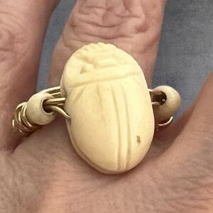 Gold plated wire wrapped vintage Scarab ring size 7, carved design